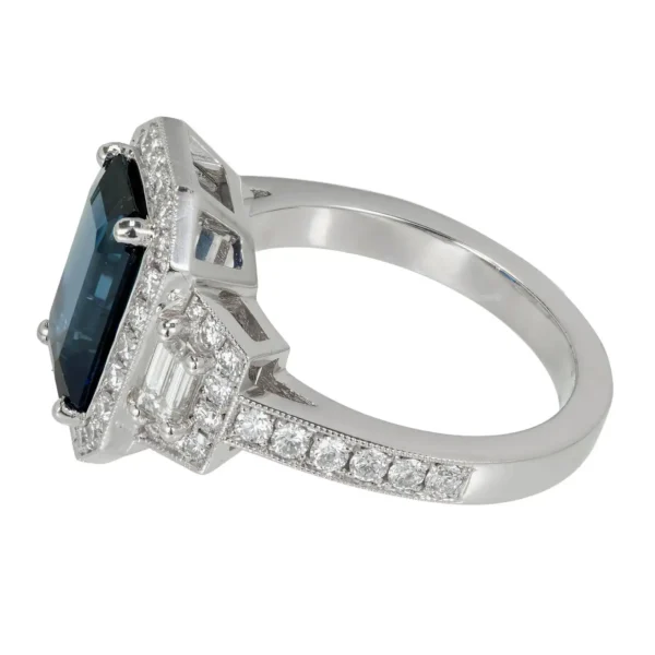 Peter Suchy GIA 3.88 Carat Sapphire Halo Diamond Platinum Engagement Ring - Image 8