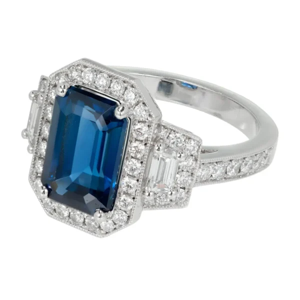 Peter Suchy GIA 3.88 Carat Sapphire Halo Diamond Platinum Engagement Ring - Image 3