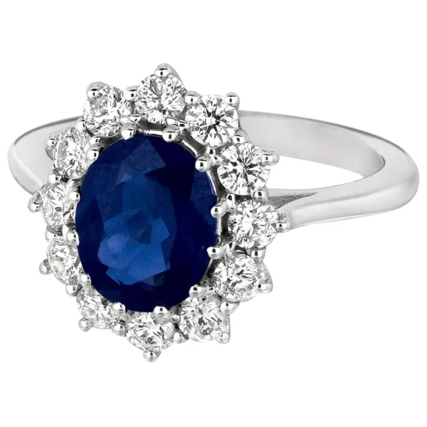 Princess Diana Inspired 3.55 Carat Oval Sapphire and Diamond Ring 14K White Gold - Image 2