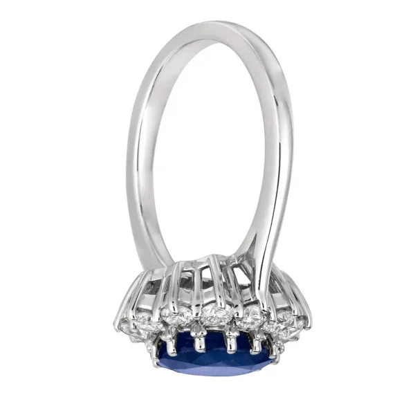 Princess Diana Inspired 3.55 Carat Oval Sapphire and Diamond Ring 14K White Gold - Image 4