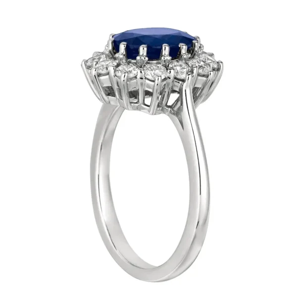 Princess Diana Inspired 3.55 Carat Oval Sapphire and Diamond Ring 14K White Gold - Image 3