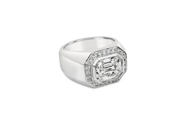 Roman Malakov GIA Certified 3.14 Carats Total Emerald Cut Diamond Men's Ring - Image 2