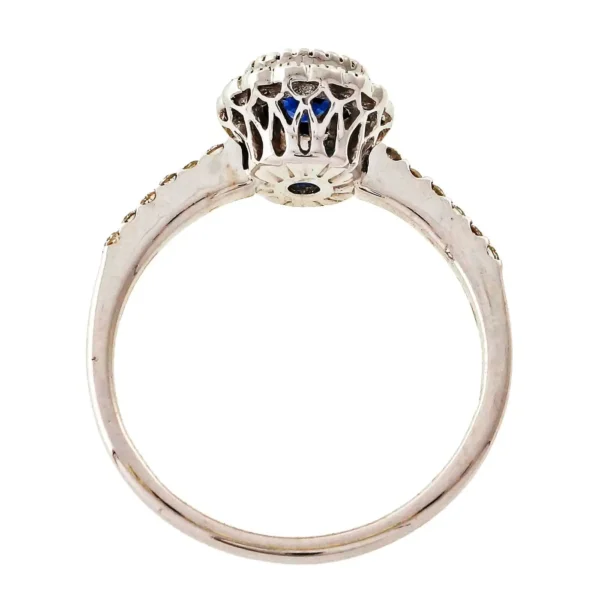 Royal Blue Sapphire Halo Diamond Gold Engagement Ring - Image 6