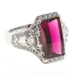 Rubellite Red Tourmaline Diamond Platinum Engagement Ring