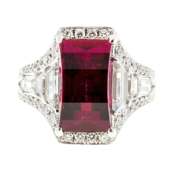 Rubellite Red Tourmaline Diamond Platinum Engagement Ring - Image 4