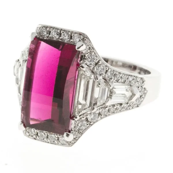 Rubellite Red Tourmaline Diamond Platinum Engagement Ring - Image 7