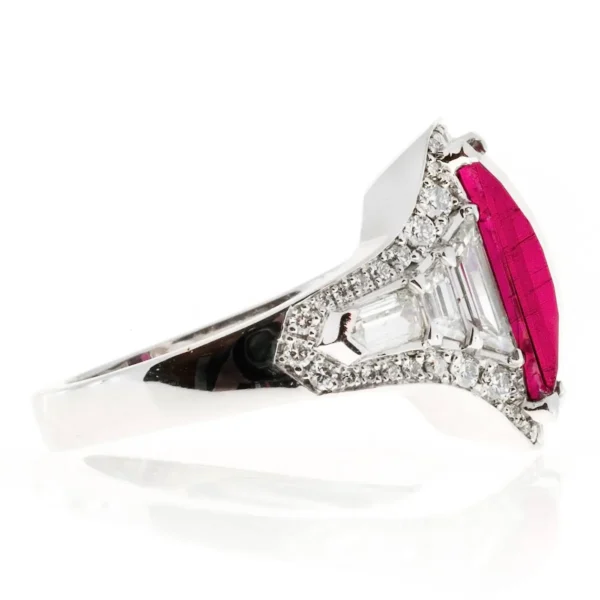 Rubellite Red Tourmaline Diamond Platinum Engagement Ring - Image 2