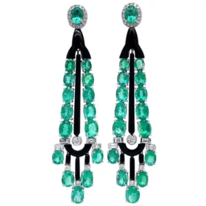 Ruchi New York Black Agate Emerald and Diamond Drop Earrings