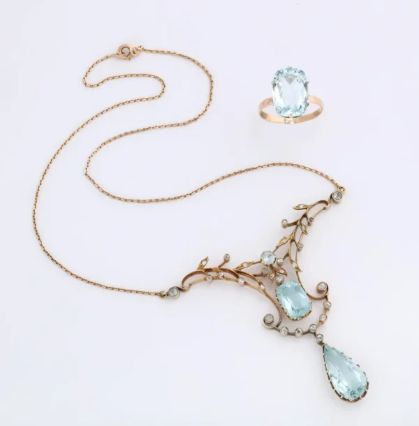 Russian Art Nouveau Aquamarine Necklace and Ring, St. Petersburg, c. 1910 - Image 7