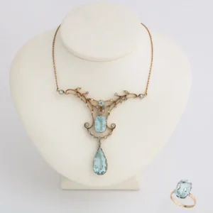 Russian Art Nouveau Aquamarine Necklace and Ring, St. Petersburg, c. 1910