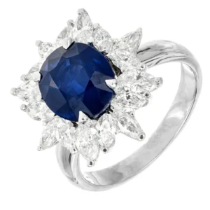 Sapphire Diamond Halo Platinum Engagement Ring GIA Certified 3.93 Carat