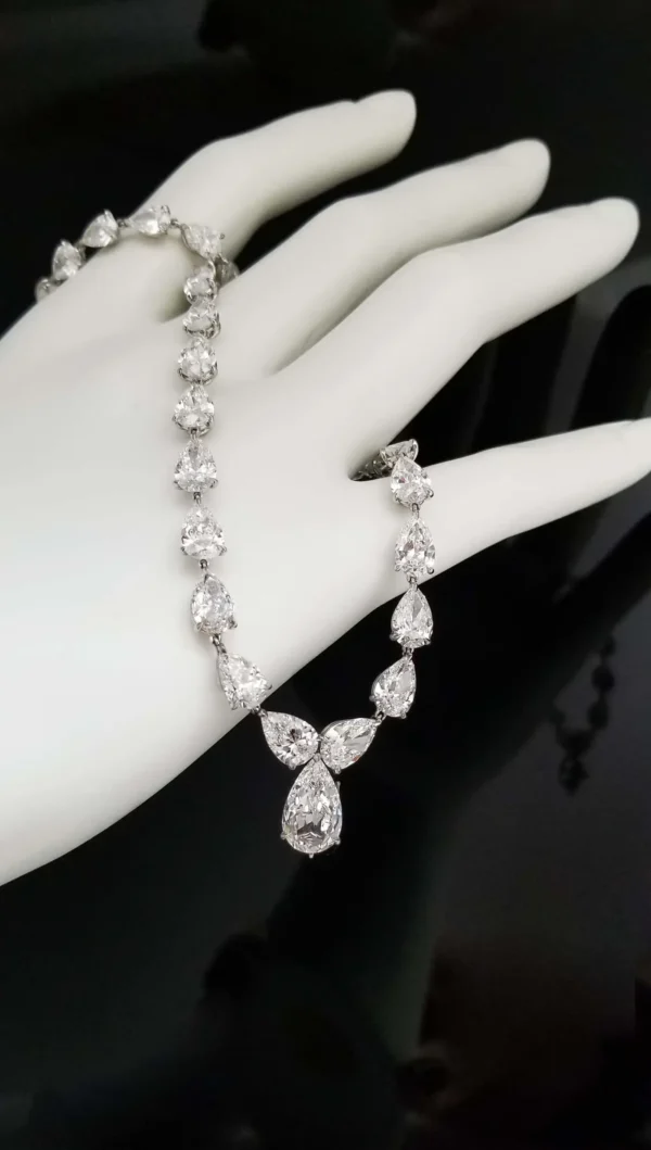 Scarselli 31 Carat Pear Cut Diamond Tennis Necklace in Platinum GIA Certified - Image 6