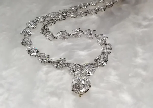 Scarselli 31 Carat Pear Cut Diamond Tennis Necklace in Platinum GIA Certified - Image 3