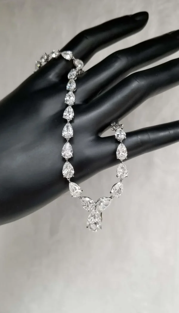 Scarselli 31 Carat Pear Cut Diamond Tennis Necklace in Platinum GIA Certified - Image 4