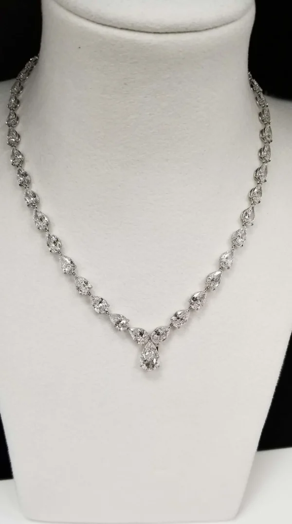 Scarselli 31 Carat Pear Cut Diamond Tennis Necklace in Platinum GIA Certified - Image 2