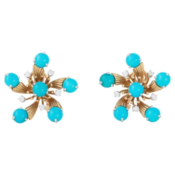 Snowflake Turquoise and Diamond Ea