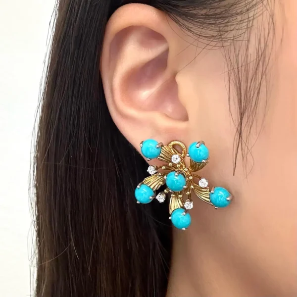 Snowflake Turquoise and Diamond Ear Clips Jean Schlumberger for Tiffany & Co. - Image 6