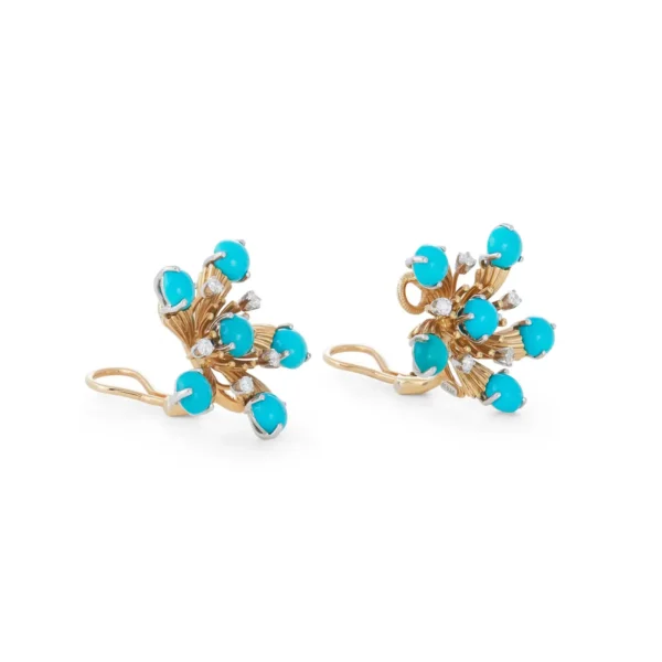 Snowflake Turquoise and Diamond Ear Clips Jean Schlumberger for Tiffany & Co. - Image 4