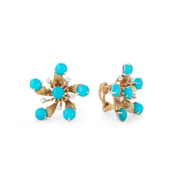 Snowflake Turquoise and Diamond Ear Clips Jean Schlumberger for Tiffany & Co. - Image 3