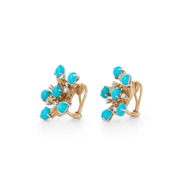 Snowflake Turquoise and Diamond Ear Clips Jean Schlumberger for Tiffany & Co. - Image 2