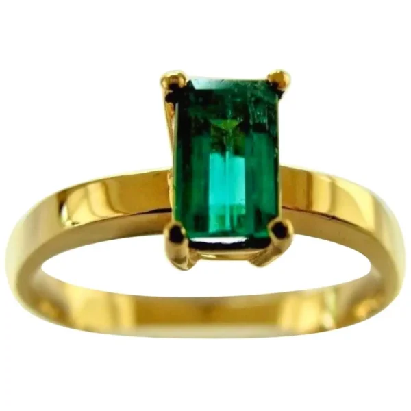 Solitaire 100% Natural Colombian Emerald Ring 18 Karat Gold - Image 3