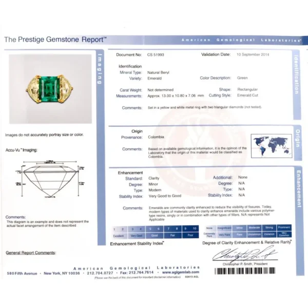 Three-Stone Rectangular Emerald Diamond Platinum Ring - Image 7