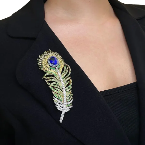 Tiffany & Co. Diamond Tanzanite and Sapphire Feather Brooch - Image 6