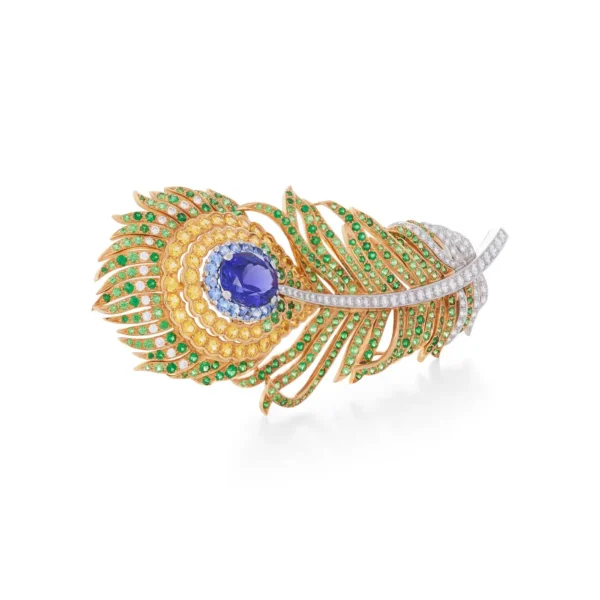 Tiffany & Co. Diamond Tanzanite and Sapphire Feather Brooch - Image 3