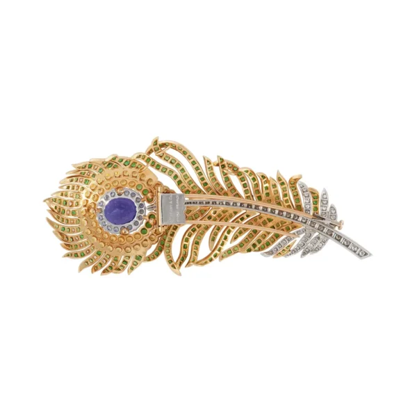 Tiffany & Co. Diamond Tanzanite and Sapphire Feather Brooch - Image 2