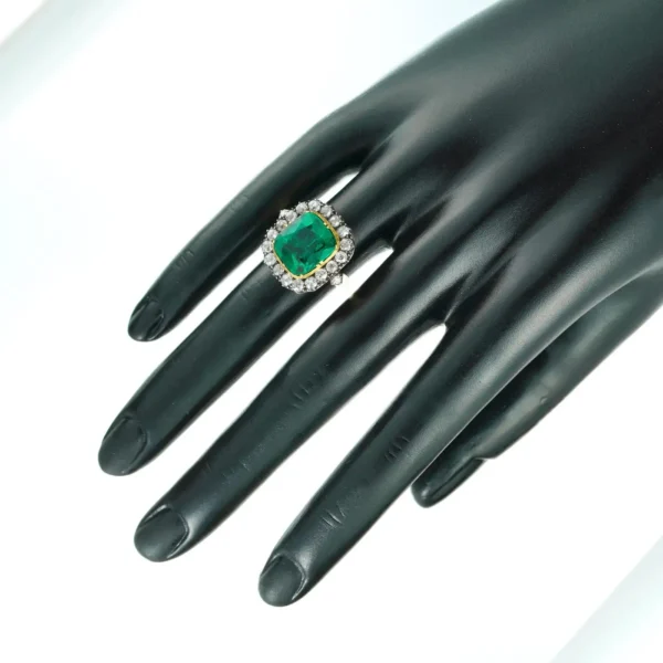 Victorian Colombian Emerald and Diamond Cluster Ring - Image 6