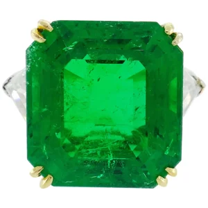 Vintage Harry Winston Emerald Diamond Platinum Ring 14.04 Carat Colombian AGL