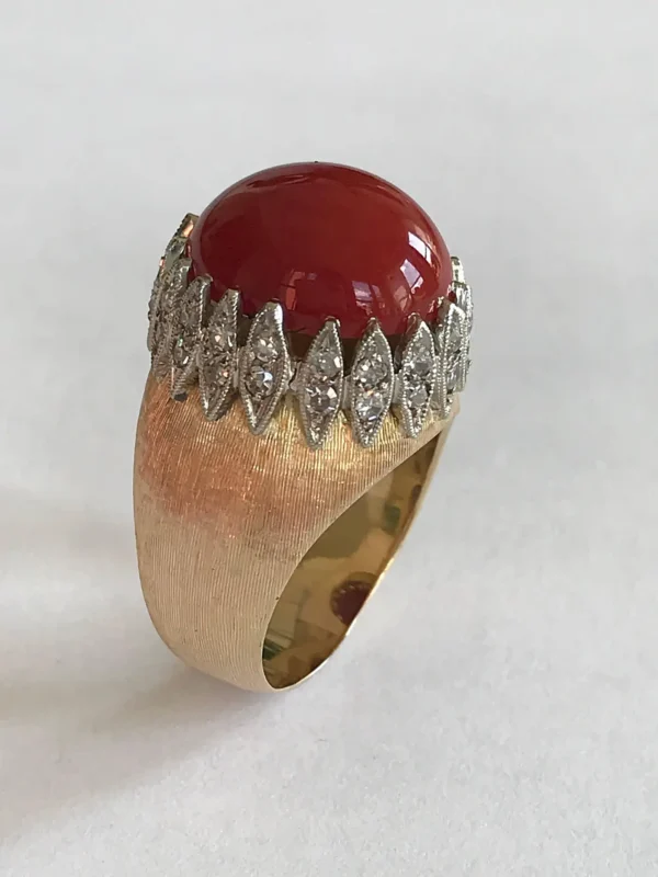 Vintage Italian Red Coral Diamond