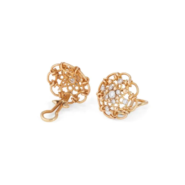 Vintage Yellow Gold and Diamond Earrings - Image 3