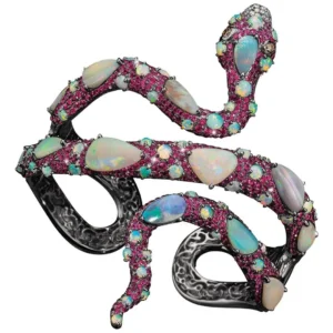 Wendy Yue 8.60 Carat Ruby and 16.05 Carat Opal Serpent 18 Karat Gold Cuff