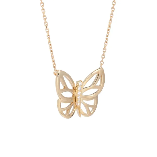 Yellow Gold Diamond Butterfly Pendant Necklace - Image 4