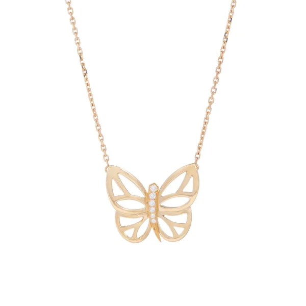 Yellow Gold Diamond Butterfly Pendant Necklace - Image 3