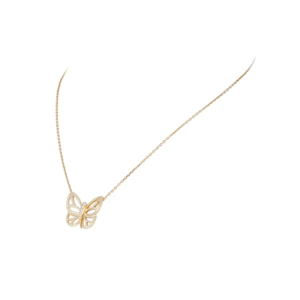 Yellow Gold Diamond Butterfly Pendant Necklace - Image 2