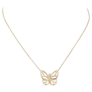 Yellow Gold Diamond Butterfly Pendant Necklace