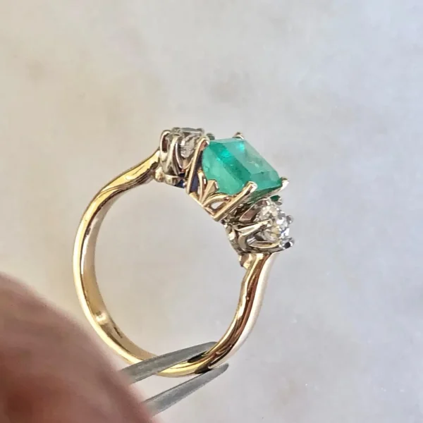 2.33 Carat Natural Colombian Emerald Old European Diamond Engagement Ring Gold - Image 15