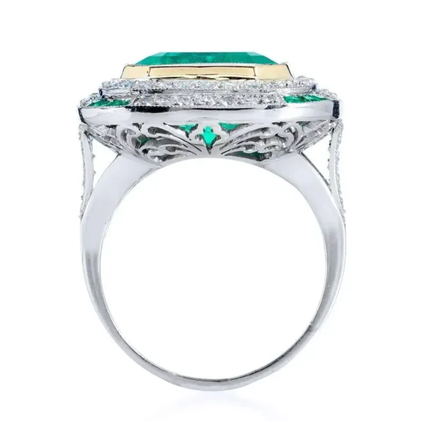 Art Deco Inspired 7.44 Carat Colombian Emerald 18 kt White Gold Platinum Ring 7 - Image 3