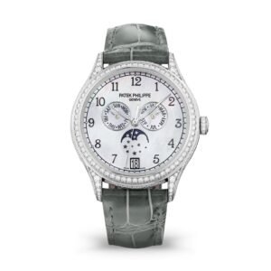 Buy Patek Philippe 4948G-010 Complications Annual Calendar Moon Phases White Gold White Mother of Pearl Dial 38mm Diamond Bezel