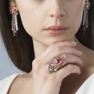 Buy Comète des Mers Earrings – White and rose gold, Padparadscha sapphires