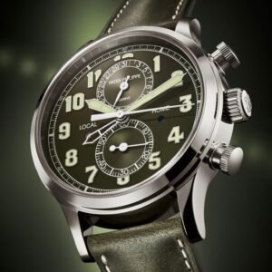 Buy Patek Philippe 5924G-010 Complications Calatrava Pilot Travel Time Chronograph White Gold Khaki Green Dial