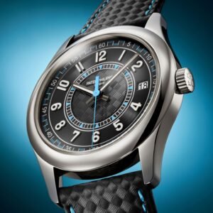 Buy Patek Philippe 6007G-011 Calatrava Date Sweep Seconds White Gold Black Carbon Motif Dial Sky Blue