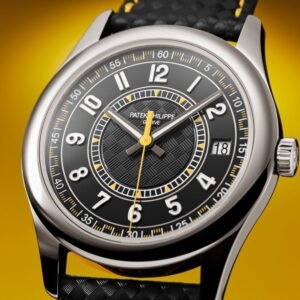 Buy Patek Philippe 6007G-001 Calatrava Date Sweep Seconds White Gold Black Carbon Motif Yellow Dial