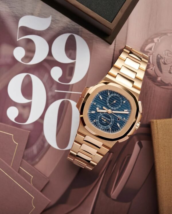 Buy Patek Philippe 5990/1R-001 Nautilus Flyback Chronograph Travel Time Rose Gold Blue Dial - Image 3