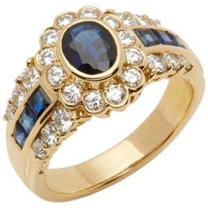 Cartier 18 Karat Yellow Gold Oval Sapphire Diamond Vintage Ring GIA Certified