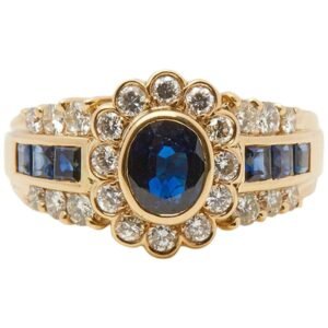 Cartier 18 Karat Yellow Gold Oval Sapphire Diamond Vintage Ring GIA Certified