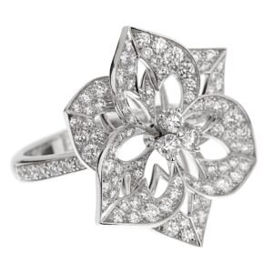 Boucheron Large Flower Diamond White Gold Cocktail Ring Sz 5 1/2