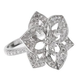 Boucheron Large Flower Diamond White Gold Cocktail Ring Sz 6 1/4